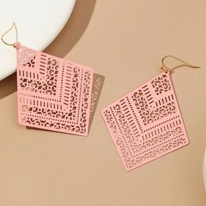 Pink Hollow Out Geometric Dangle Earrings, Spring Earrings, Boho Earrings,